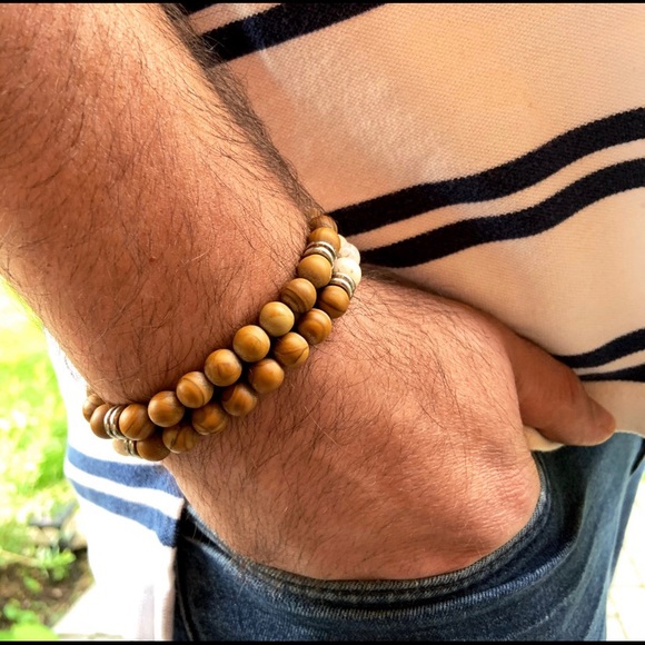 Menβs Woodlace & Howlite Bracelet Set - Picture 4 of 4